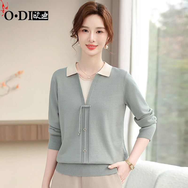 气质妈妈春装新中式针织上衣中老年女装国风毛衣春秋薄款打底小衫