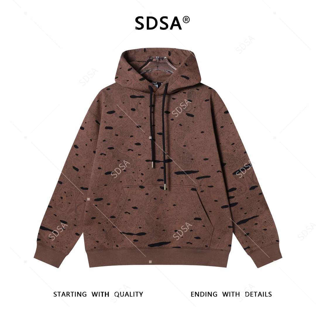 SDSA男士秋冬新款痞帅男潮牌撞色印花抽绳连帽卫衣网红款百搭上衣