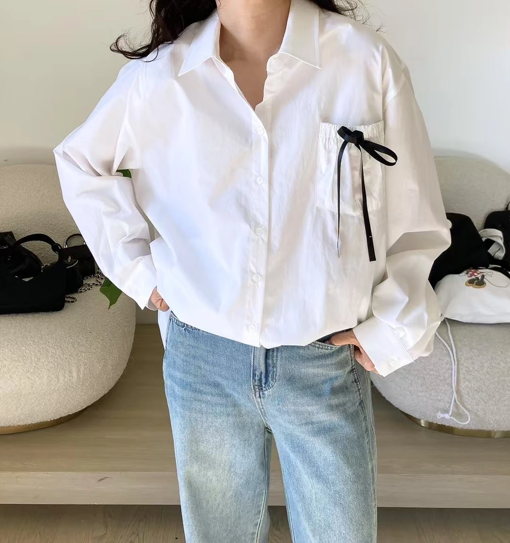 口袋蕾丝衬衣时尚百搭