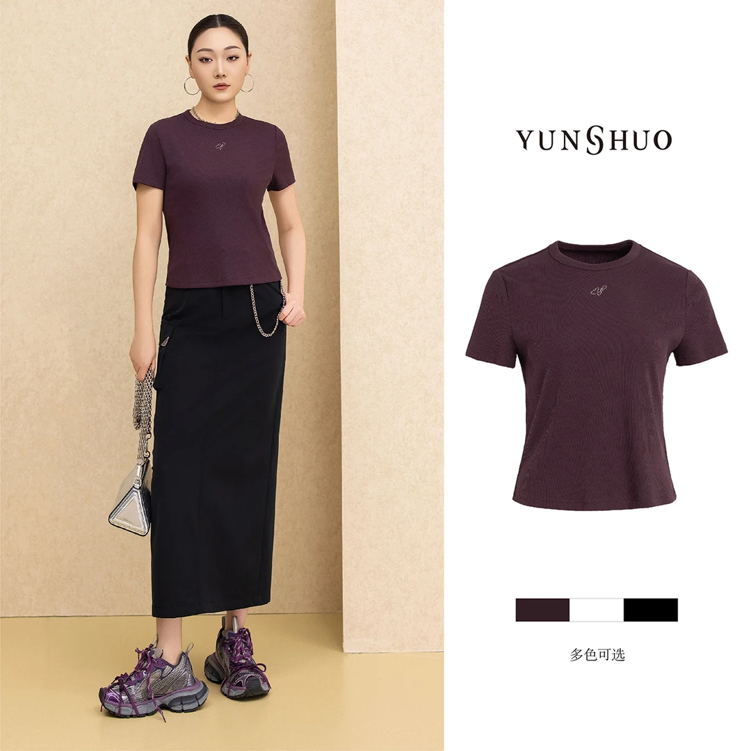 允硕春季新品时尚百搭气质简约Y星球系列短袖女上衣白T恤325344