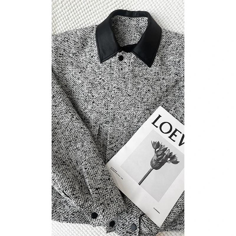 2025春季新品高级感粗花呢小香风外套男百搭撞色设计款夹克