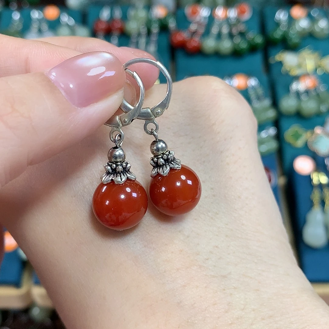 玛瑙/玉髓银S925镶嵌耳饰卡12左右