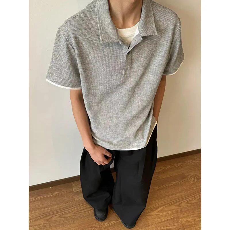 夏季假两件POLO衫珠地棉短袖休闲高级百搭翻领T恤复古百搭松弛感