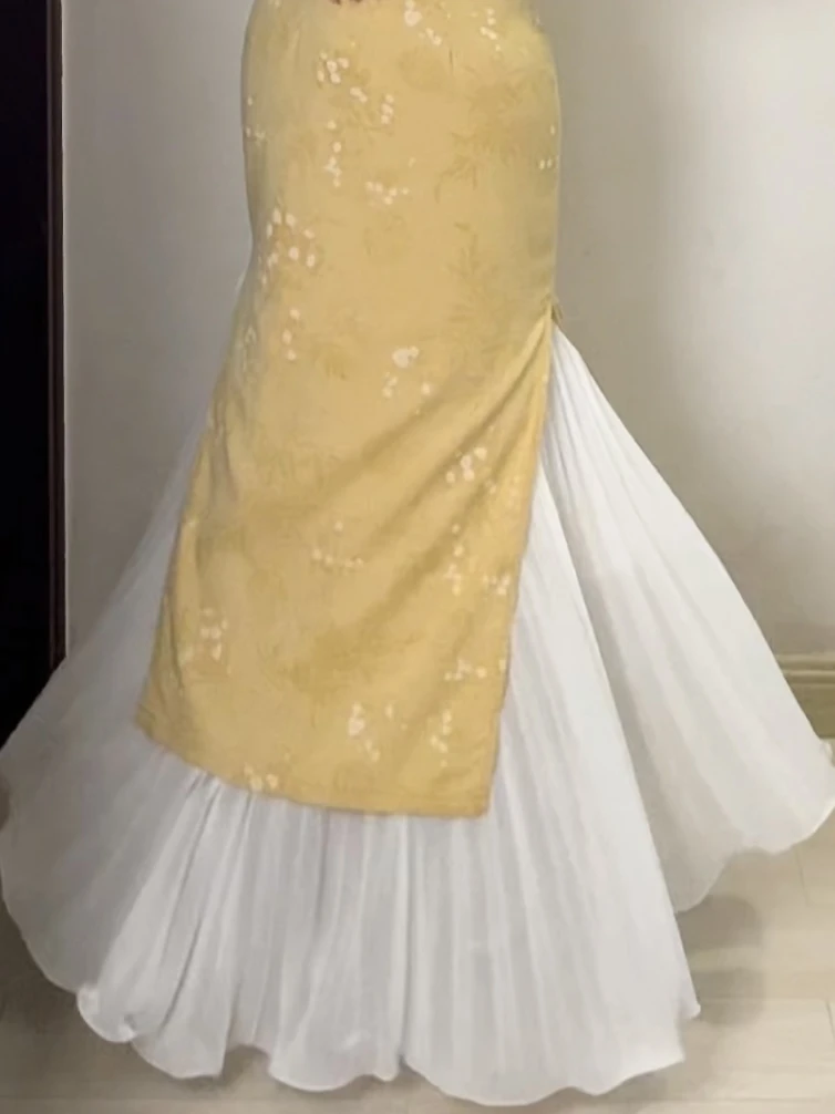 望江月新款敲仙温柔风雪纺百褶网红半身裙四季高腰显瘦A字长裙女