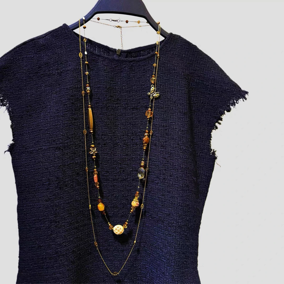 高档手工串珠毛衣链多层设计感优雅长款项链精致时尚百搭饰品挂件