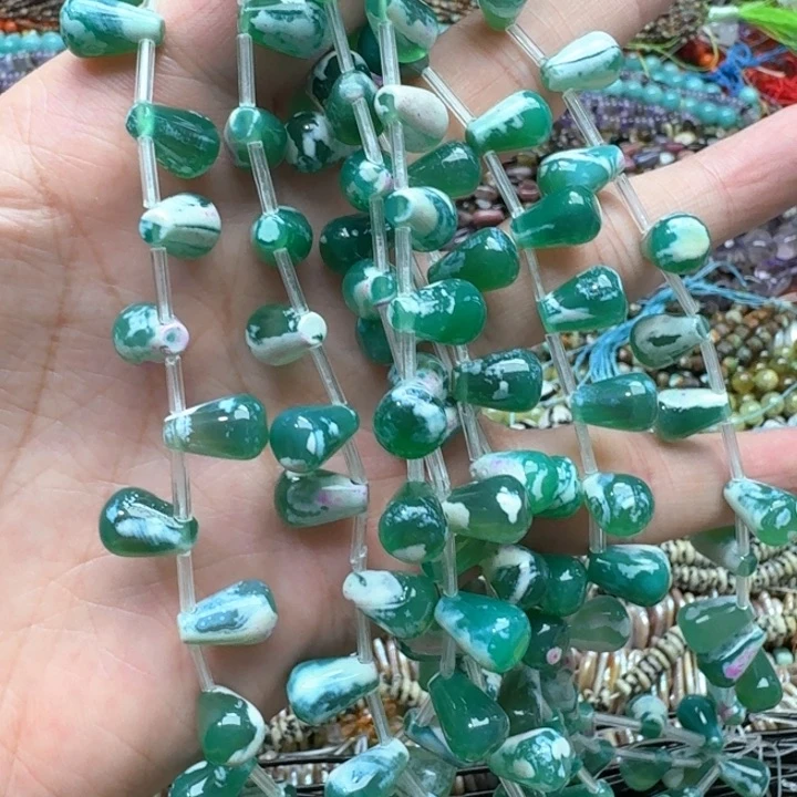 合金玛瑙/玉髓珠宝半成品一条8x12mm奶皮玛瑙