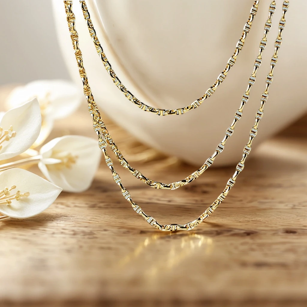 18K金粗款猪鼻子素金项链  时尚手工百搭简约