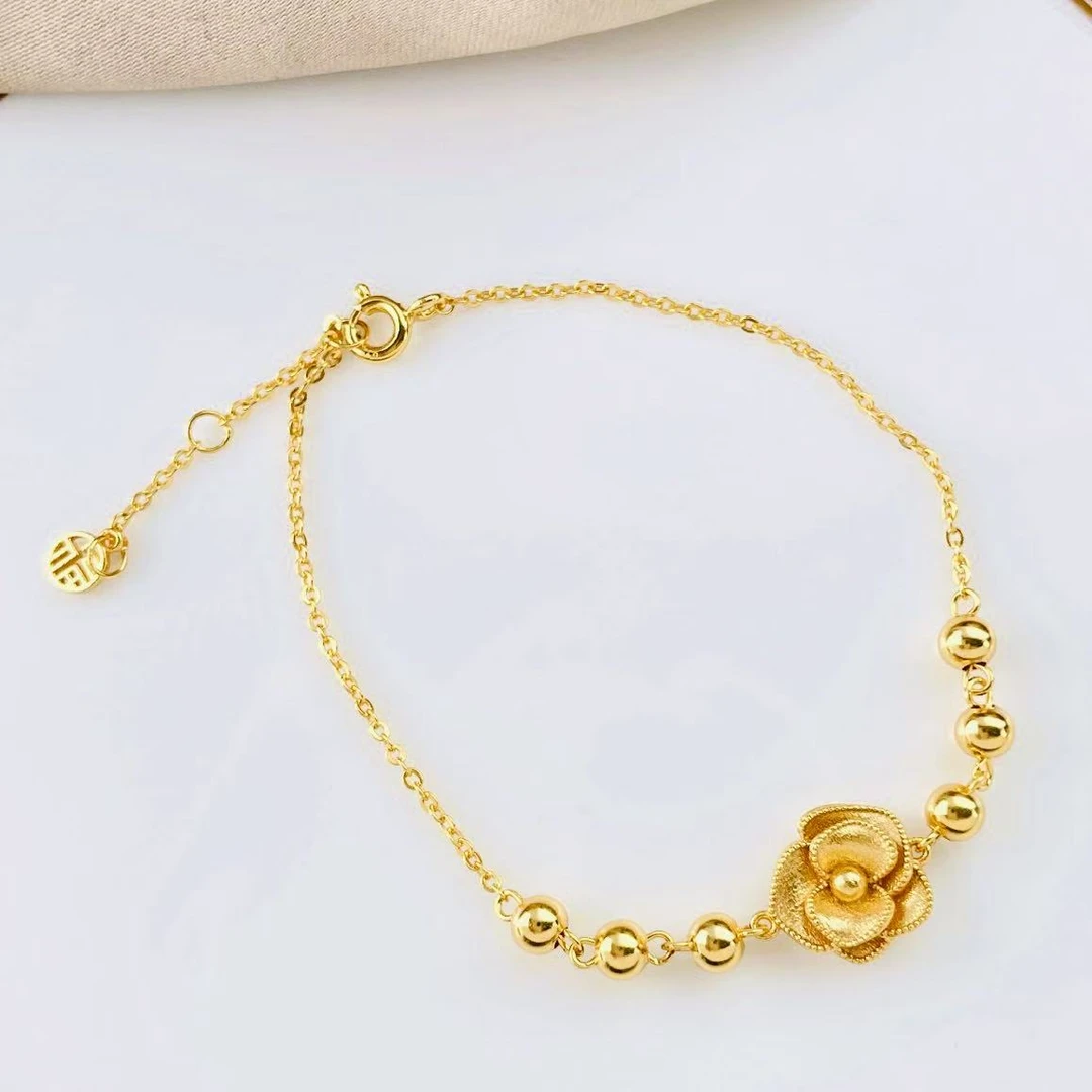 925银手链 a540【金钴色山茶花手链】小香风豆豆山茶花手链01282