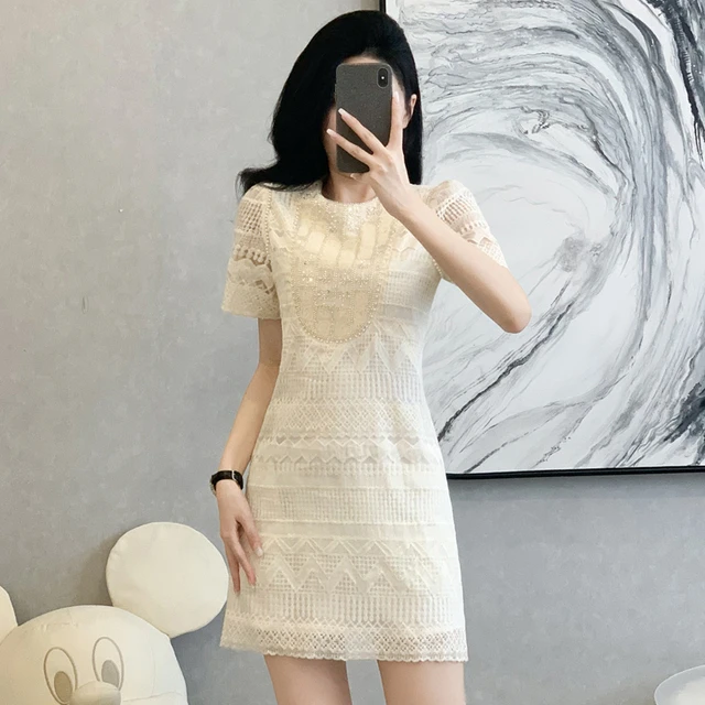 名媛镂空蕾丝连衣裙女夏季新款高级感a字裙洋气衣服女新款连衣裙