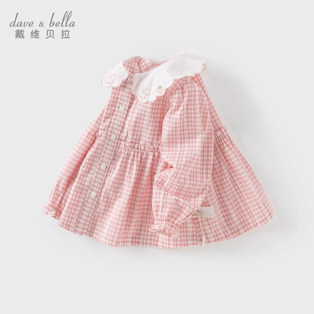 【25年秋】戴维贝拉女童粉格子衬衫宝宝棉感长袖上衣DB1250274