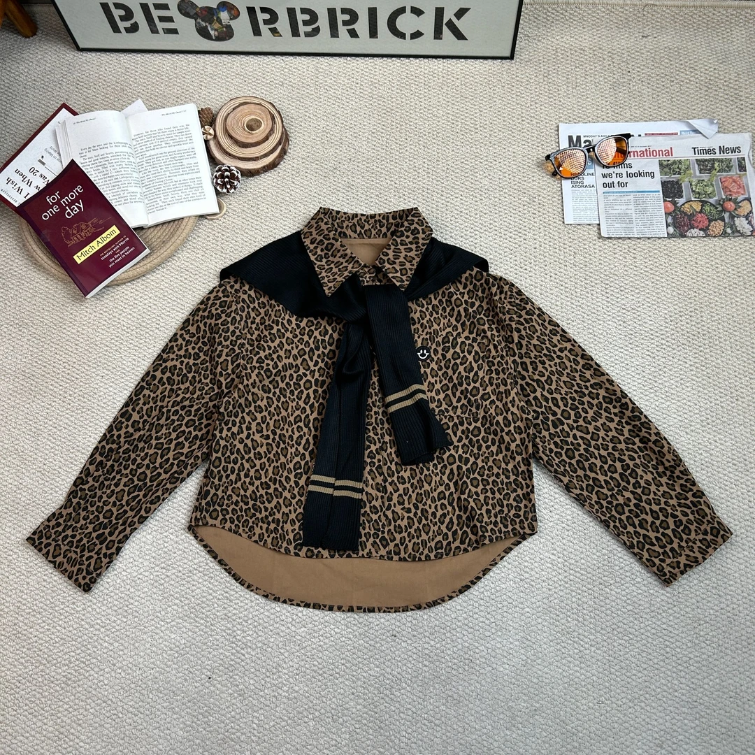 2025春季新款休闲宽松百搭带披肩豹纹衬衫长袖外套0549