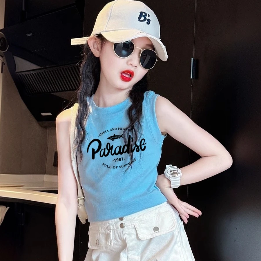 女童无袖t恤夏装2025新款儿童背心外穿夏季女孩大童炸街吊带上衣
