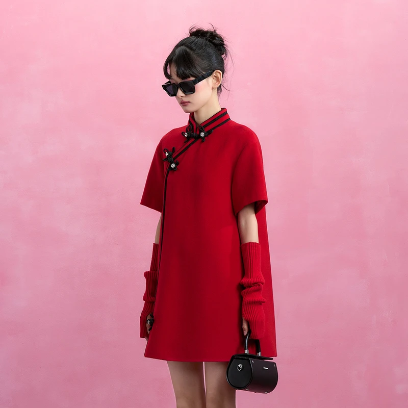 【白姐专属】PHORM冬装新款新中式国风盘扣羊毛连衣裙短裙Q24511356