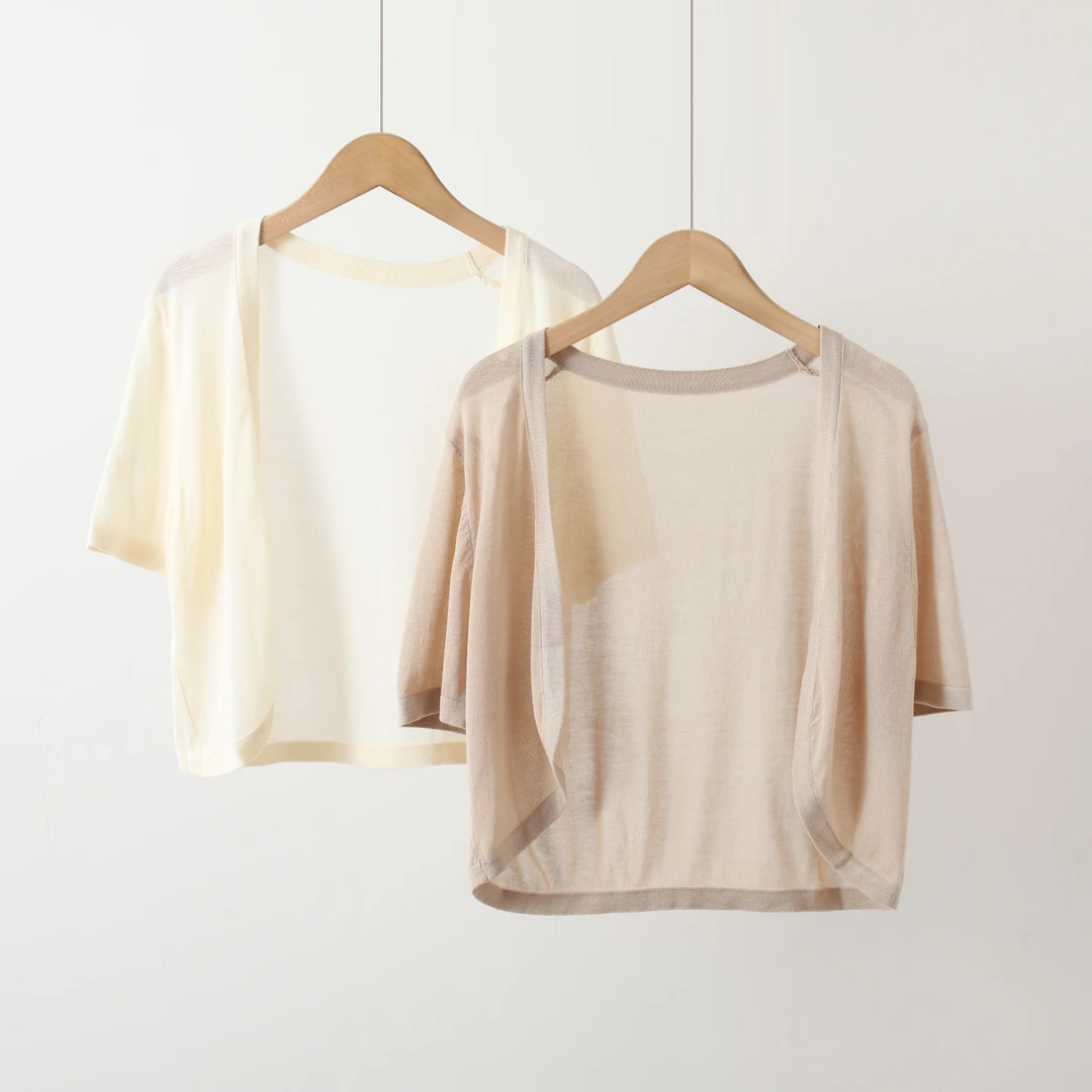 莱赛尔天丝短袖开衫女夏季薄防晒针织半袖坎肩披肩连衣裙外搭罩衫