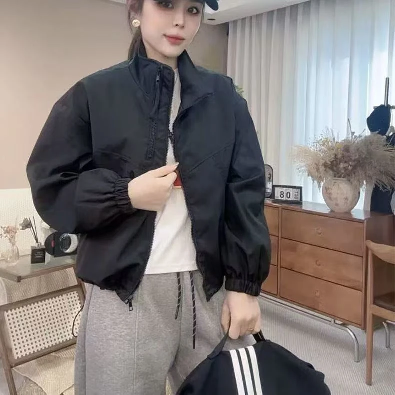 学院风立领冲锋衣2025春季新款双拉链休闲百搭小个子夹克外套上衣