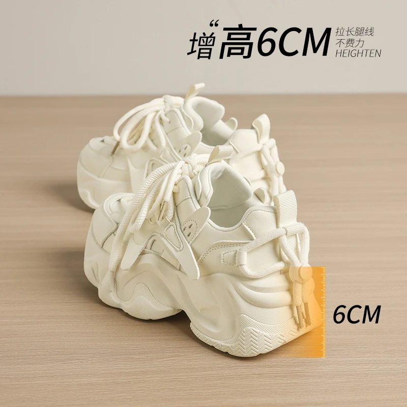 ZHR厚底老爹鞋女2025春季新款复古学院风增高运动休闲小白鞋AB79
