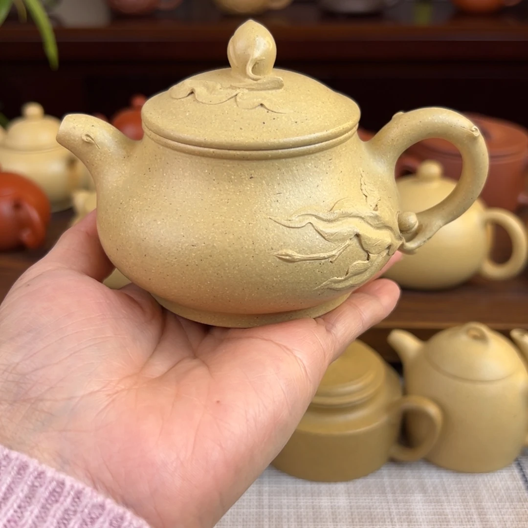 吴***栋紫砂茶壶本绿潘寿桃全手210cc