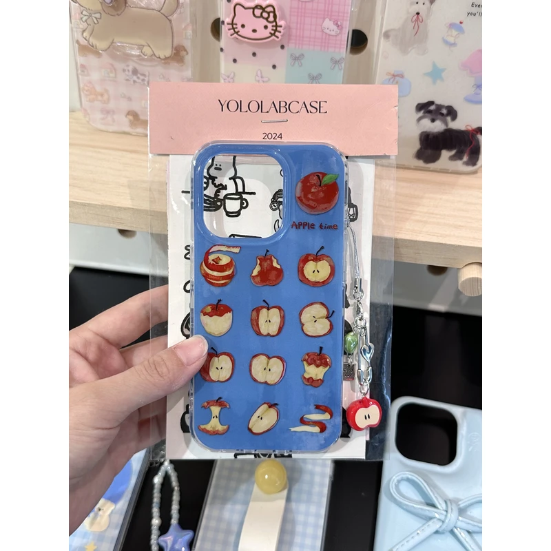 涂鸦艺术油画红苹果核适用16promax手机壳iphone13苹果i15/14双层