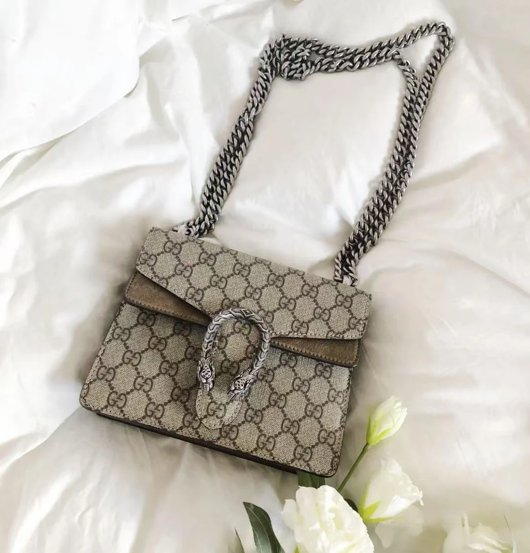 95新 GUCCI/古驰 古驰咖色酒神小号单肩包