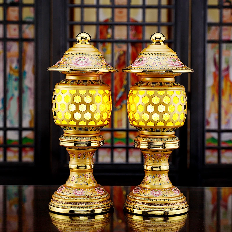 合金珐琅珍珠金荷花插电LED长明灯佛灯菩萨长明灯财神家用灯具