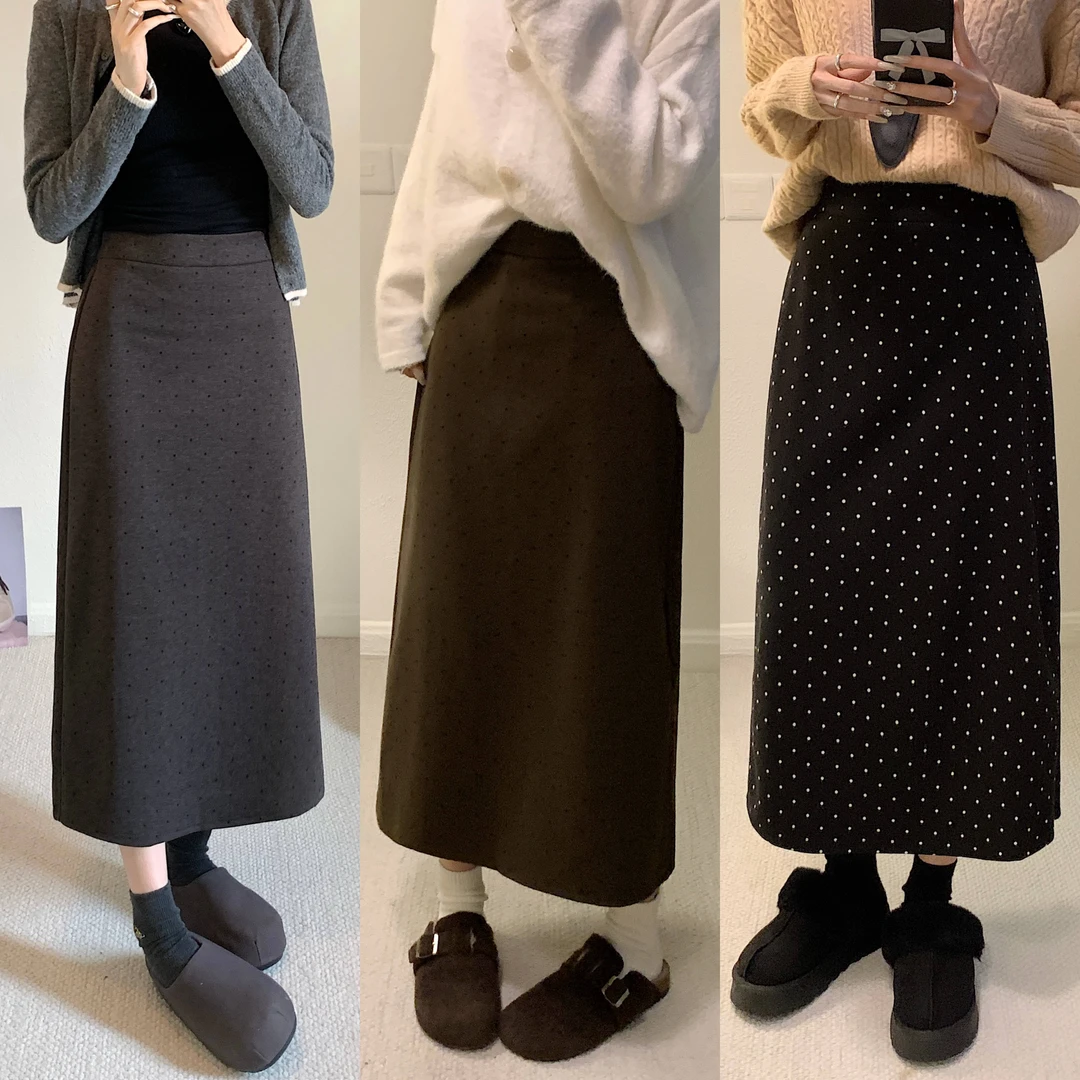 6756-秋冬新款大码女装韩式显瘦潮流高腰气质半身裙