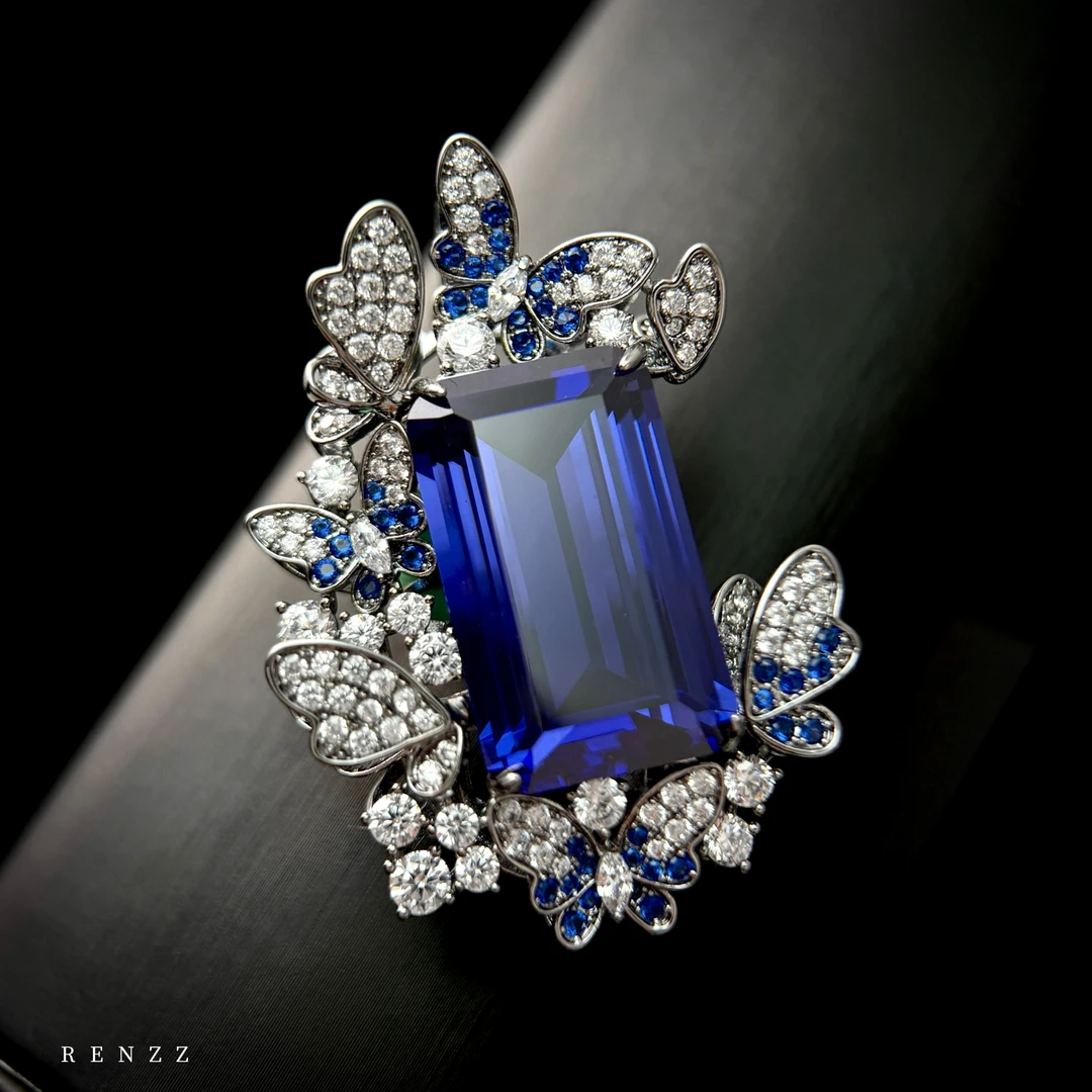 铜合金合成锆石胸针 1262设计师款蓝色魅蝶大衣胸针