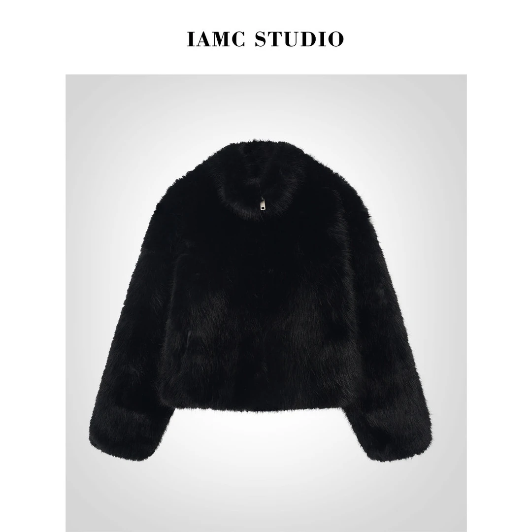 IAMCPLUS 2025AW 宽松显瘦毛绒外套女韩版秋冬季黑色