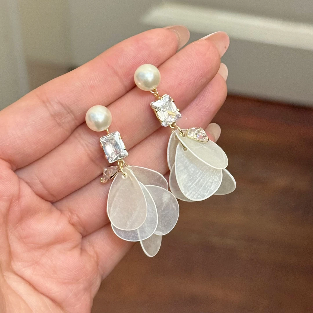 铜合金仿珍珠耳饰 E0153 东大门定制手工贝壳流苏耳环仙女度假