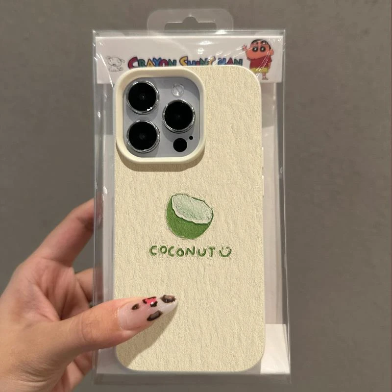 油画绿色椰子适用苹果16/15promax手机壳iphone14pro可爱卡通13软