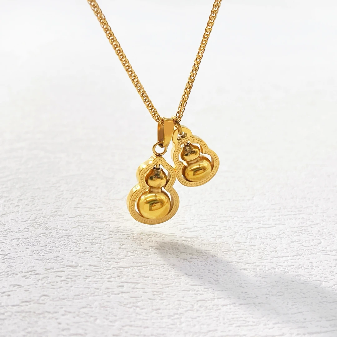 钛钢项链 木木（RZ6900）48厘米 可转动双葫芦福禄项链