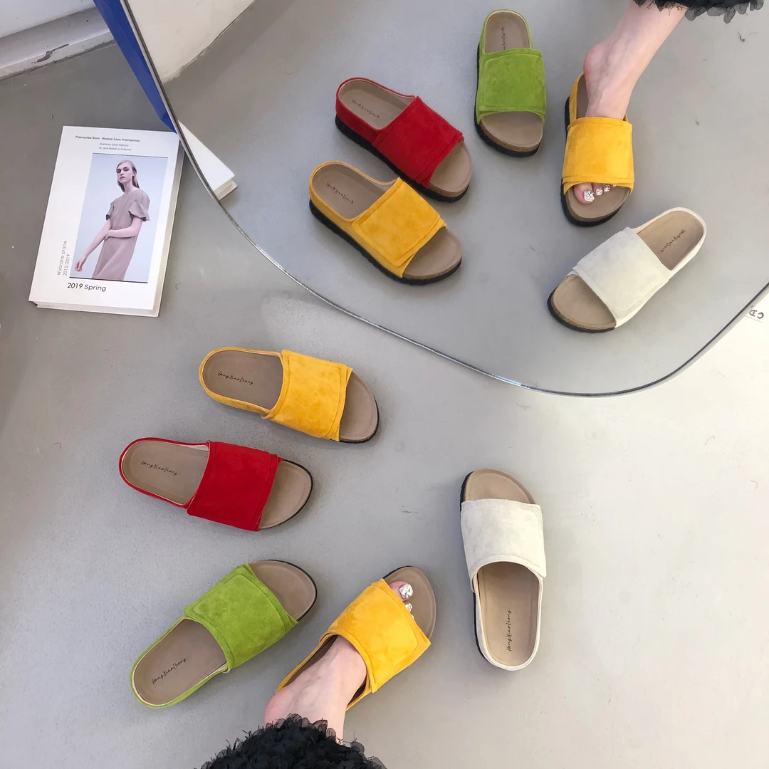 A213-6 松糕厚底复古绒面一字拖鞋女外穿2025夏季休闲勃肯凉鞋