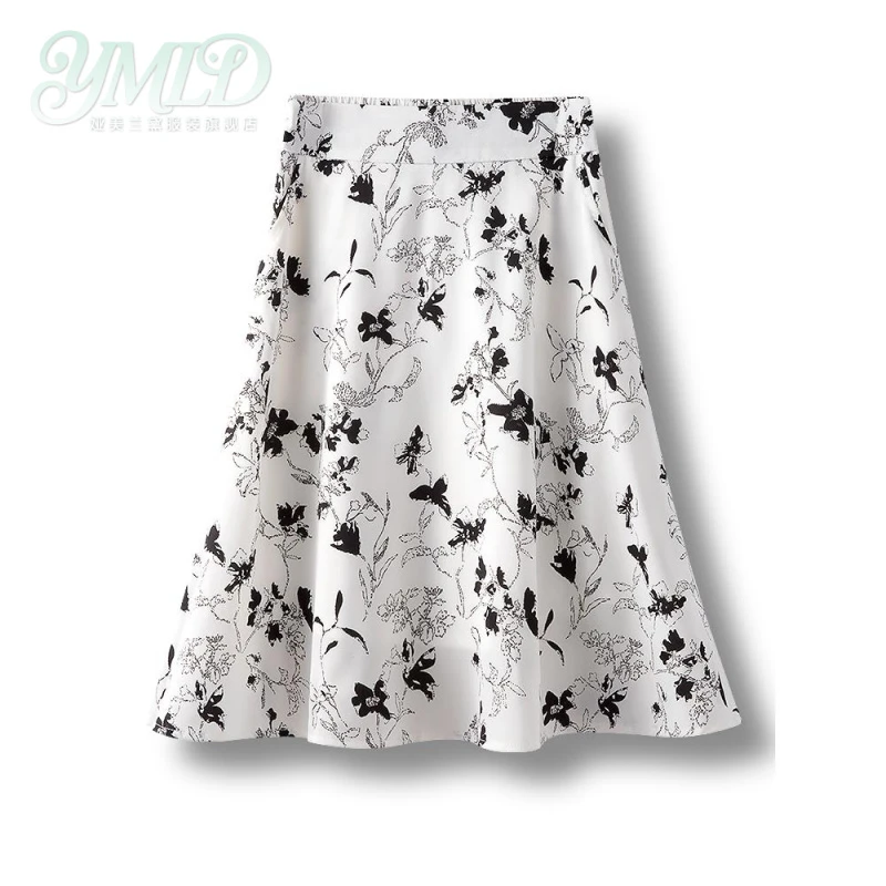 白色碎花轻薄雪纺半身裙女2025夏季新款高腰显瘦宽松垂感中长裙子