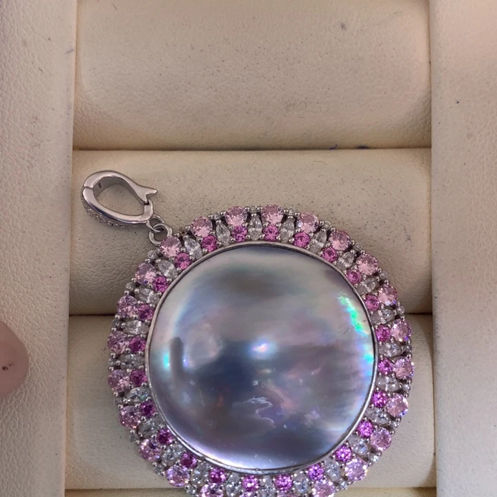 银S925镶嵌颈饰拼合珍珠（马贝珠）