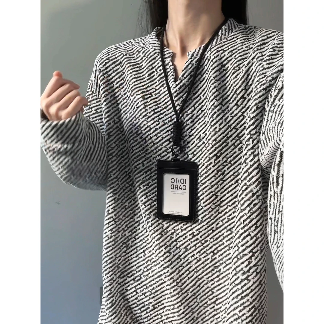 美式复古亨利领卫衣男秋季潮牌重磅提花宽松休闲痞帅POLO领打底衫