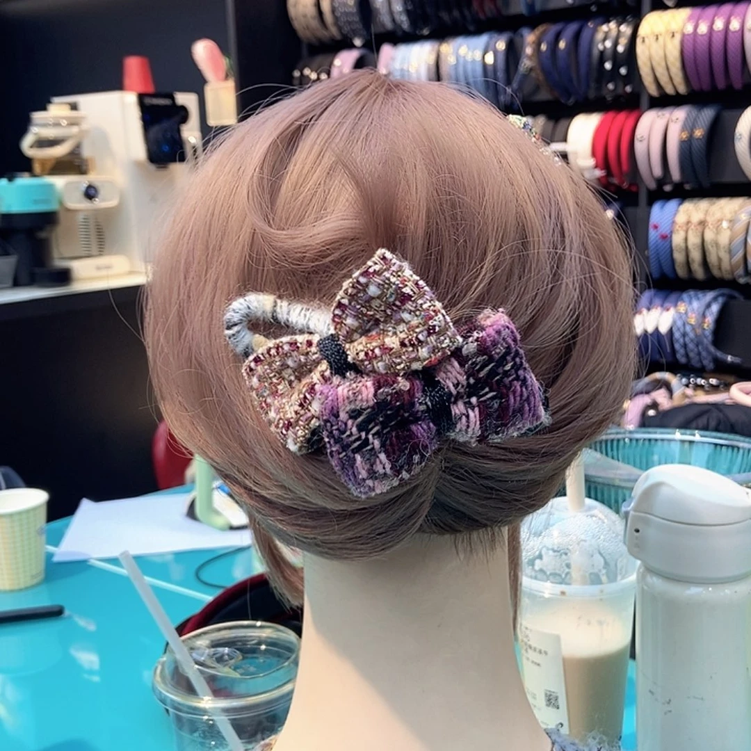 布艺铁合金紫色蝴蝶结懒人夹