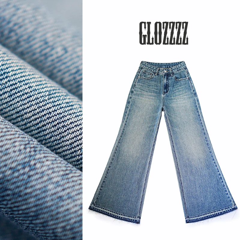 【Glozzzz】复古蓝美式高腰微喇毛边裤脚牛仔裤801-1
