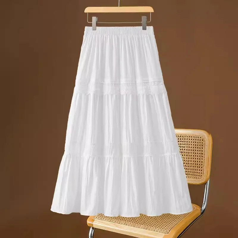 拉夏贝尔半身裙女夏季气质a字长裙2025款垂坠感蕾丝拼接爆款伞裙