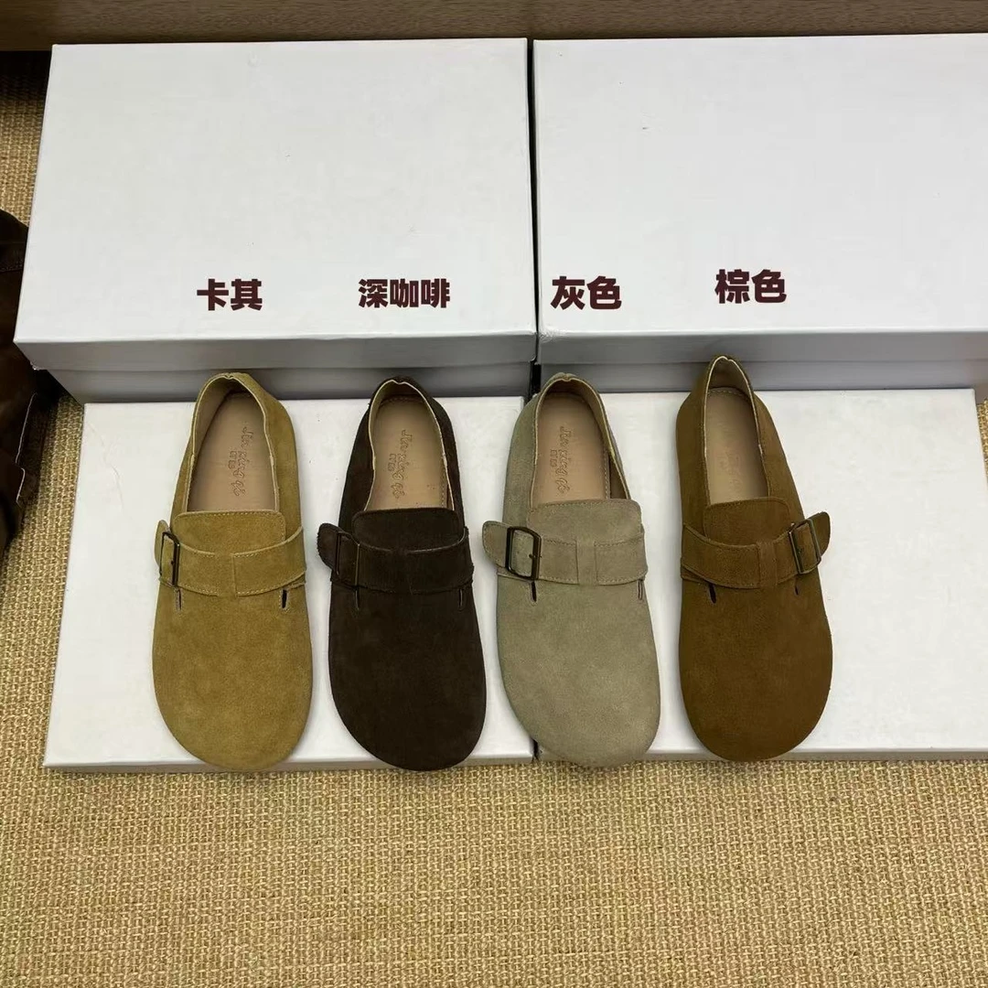 899-1（头层牛皮）单里勃肯鞋女复古外穿厚底懒人一脚蹬博肯鞋平底