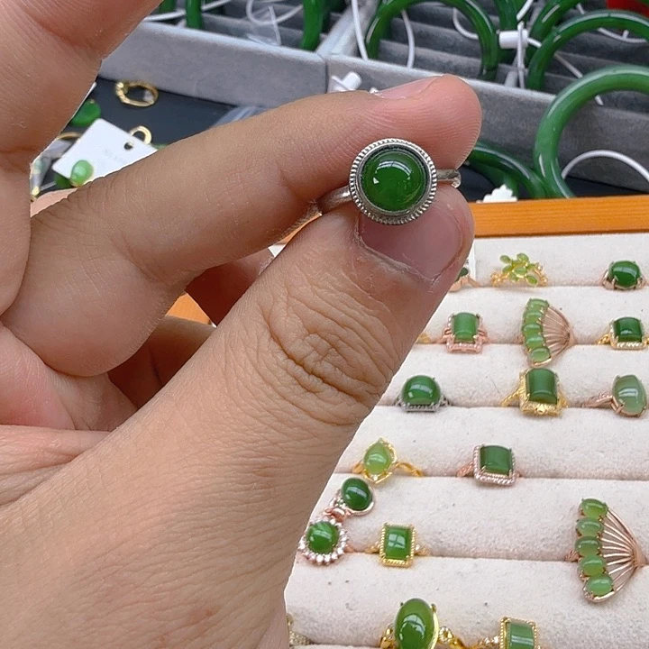 和田玉（碧玉）戒指银S925镶嵌