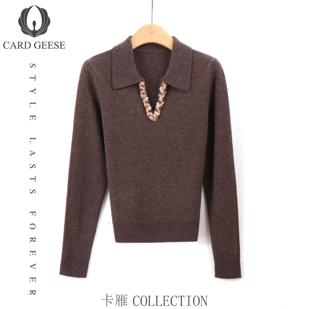 Card&Geese/卡雁新款【100%】全毛V领百搭长袖MYJ-24M1020-W2216A-1