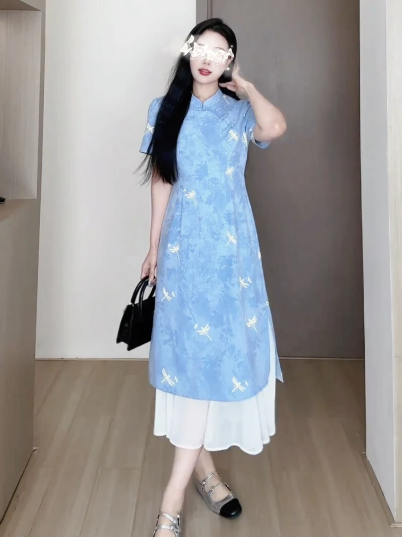 大码女装夏季新款2025修身显瘦国风连衣裙微胖mm新中式改良旗袍女