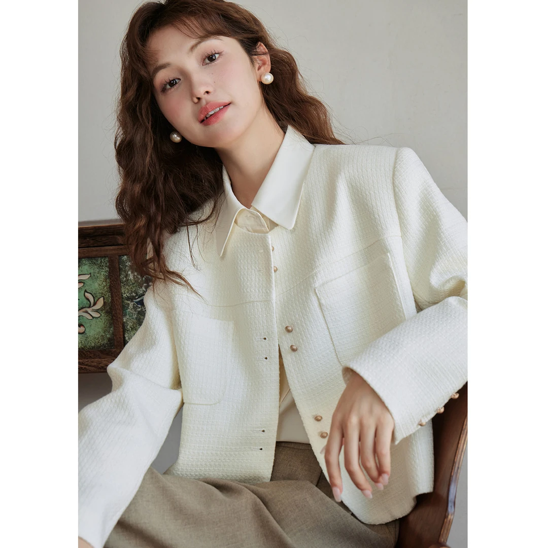 谜秀｜短外套女春季薄款宽松复古圆领小香风显瘦长袖上衣女