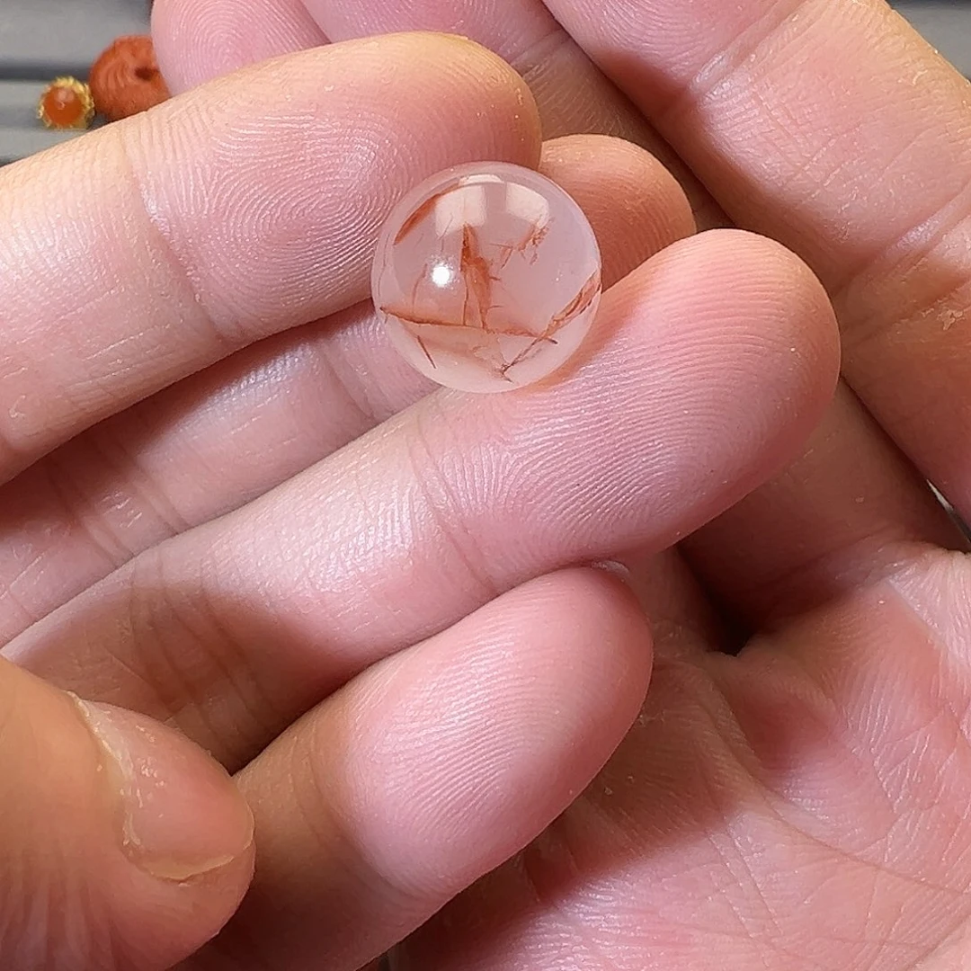 路***光南红玛瑙未镶嵌珠宝奇石冰飘圆珠13+mm