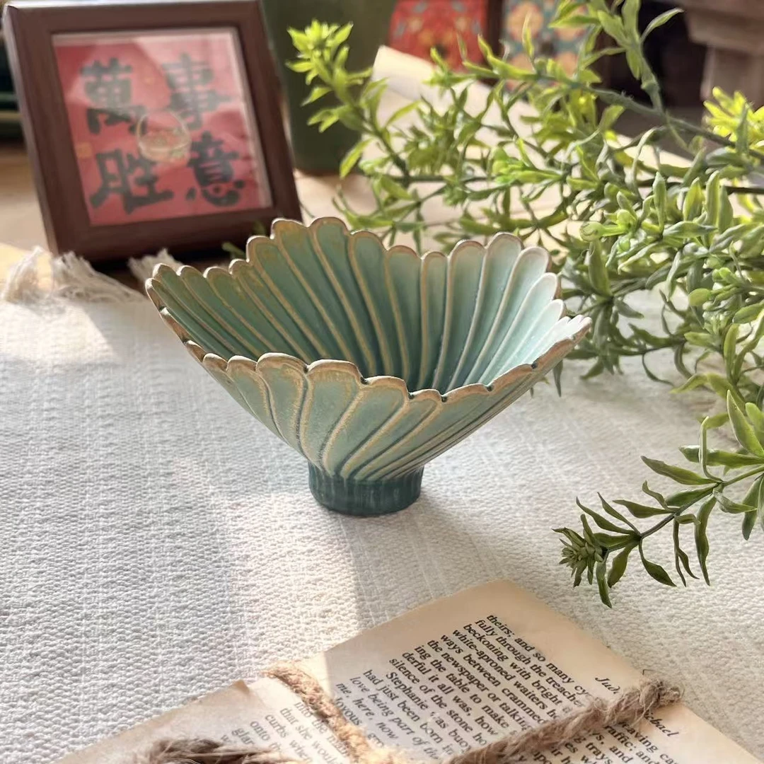 金沙绿孔雀餐具碗12.5cm*7cmW107