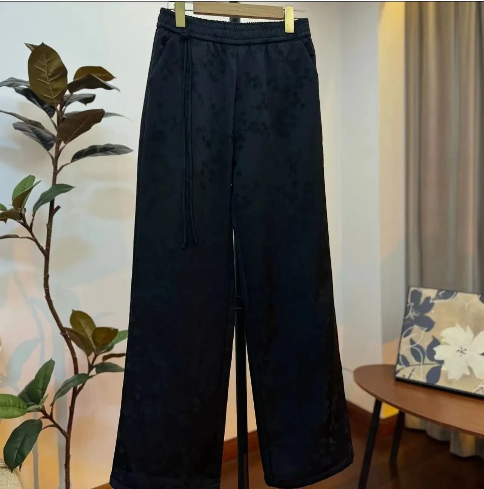 【洛清】裤子提花加绒直筒阔腿时尚冬季复古新中式国风84663-夕夕