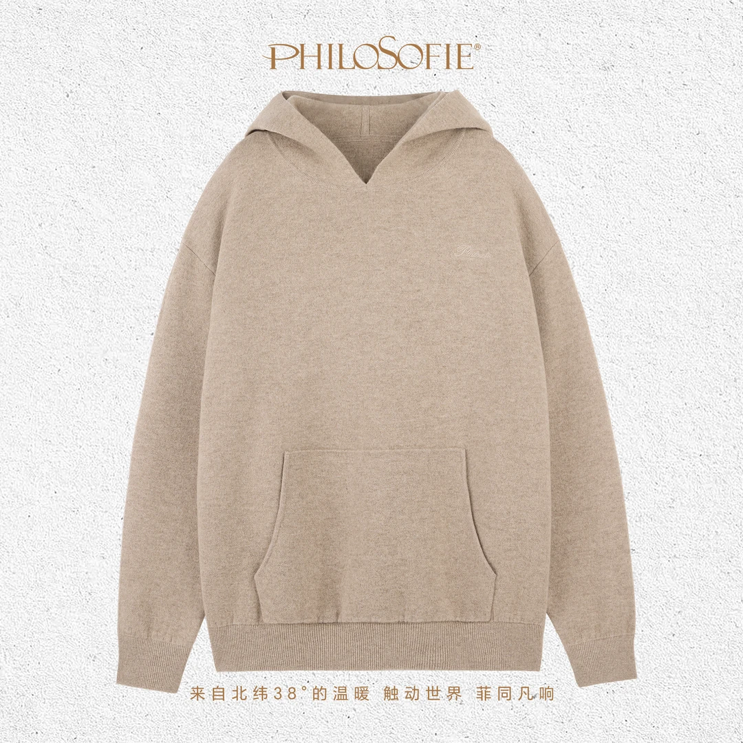 菲洛索菲秋冬加厚刺绣男时尚百搭减龄男士连帽休闲羊绒卫衣上衣