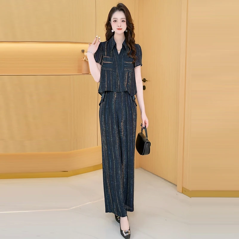 【两件套】夏季时尚女神修身洋气宽松气质休闲百搭显瘦减龄女装套裤