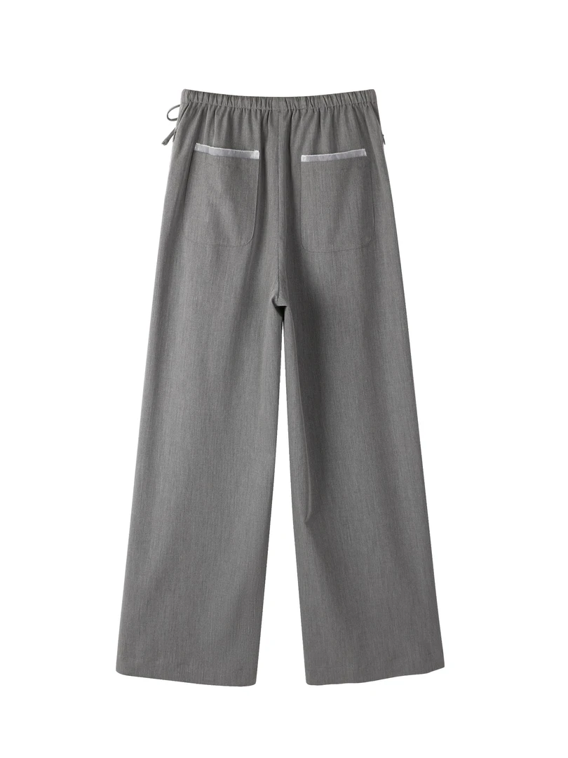 30634常【鄂R订单】松紧腰宽松阔腿裤2025春夏新品灰色直筒裤子0096