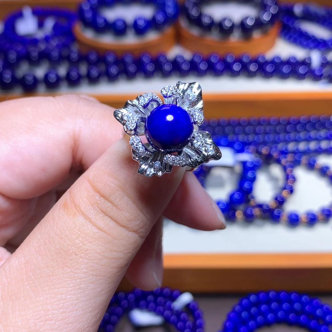 银S925镶嵌青金石手链9.5mm