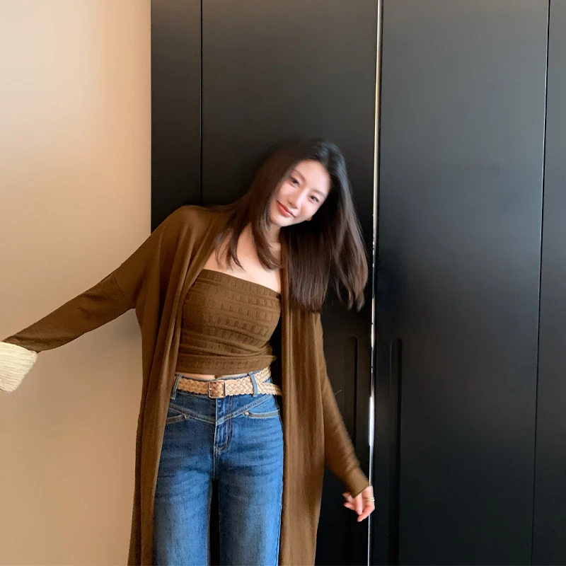 【ALONE SAVOR】龍喜儿云脊 简约纹理绵羊毛针织钩花抹胸F003